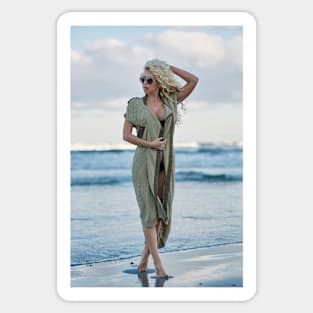 Beautiful woman on the sea shore Sticker